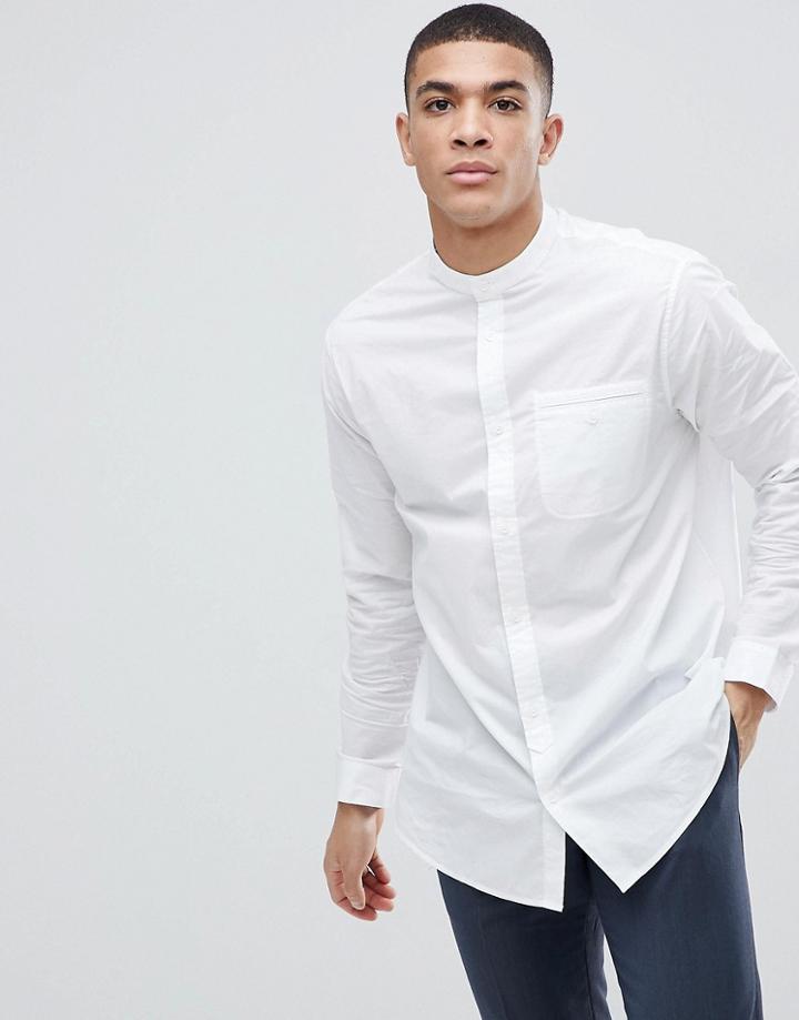 Armani Exchange Loose Fit Grandad Collar Poplin Shirt In White - White