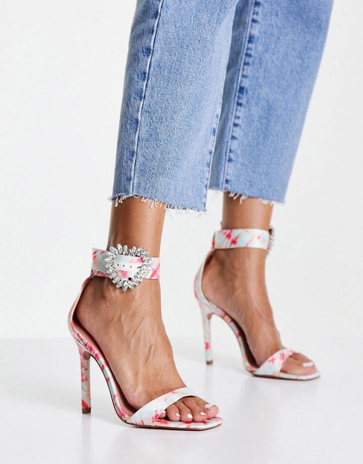 Asos Design Nordic Embellished Buckle Heeled Sandals In Tie Dye-multi