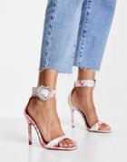 Asos Design Nordic Embellished Buckle Heeled Sandals In Tie Dye-multi