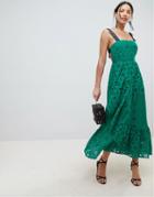 Asos Design Premium Broderie Maxi Dress With Contrast Straps - Multi