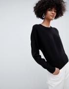 Asos Design Fine Sweater With Grown On Sleeve - Black