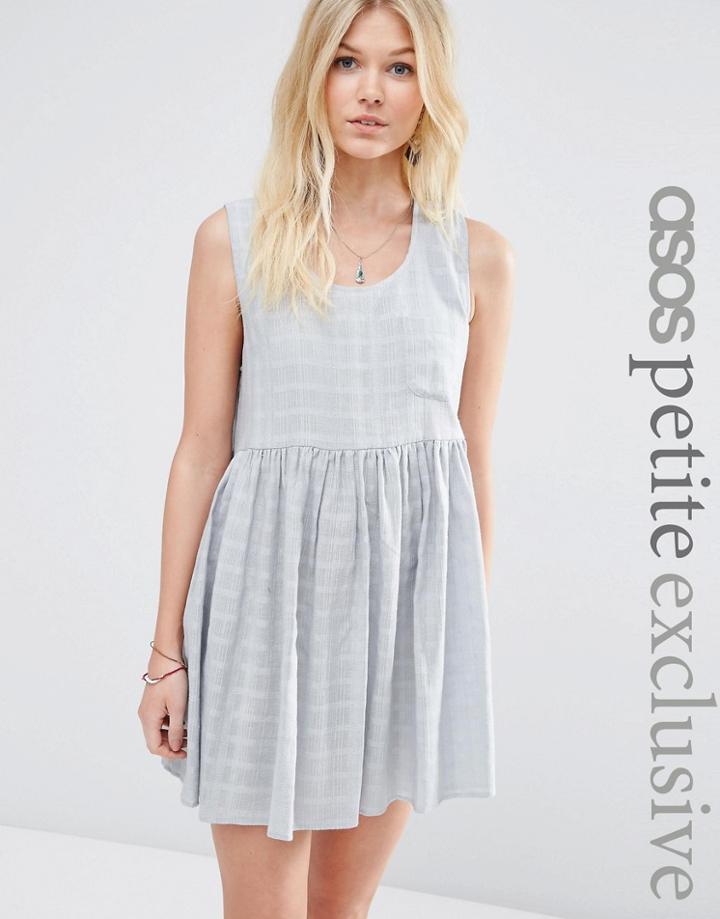 Asos Petite Smock Dress In Lightweight Check - Blue
