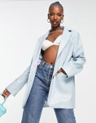 Aria Cove Leather Look Oversized Dad Blazer In Baby Blue - Part Of A Set