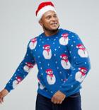 Asos Plus Holidays Sweater With Fluffy Snowman - Multi