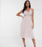 Tfnc Bridesmaid Halter Neck Midi Dress With Lace Inserts In Taupe-brown