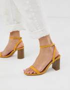 Asos Design Hong Kong Barely There Block Heeled Sandals In Mustard-yellow