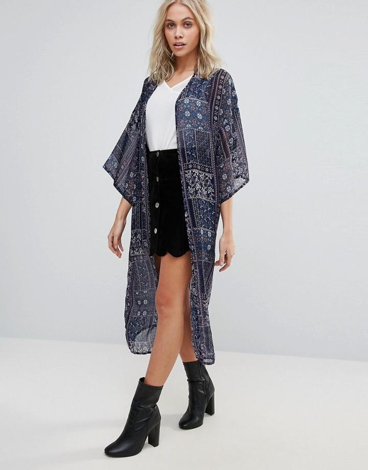 Qed London Printed Kimono - Navy