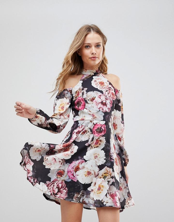 Jessica Wright Cold Shouder Floral Skater Dress - Multi