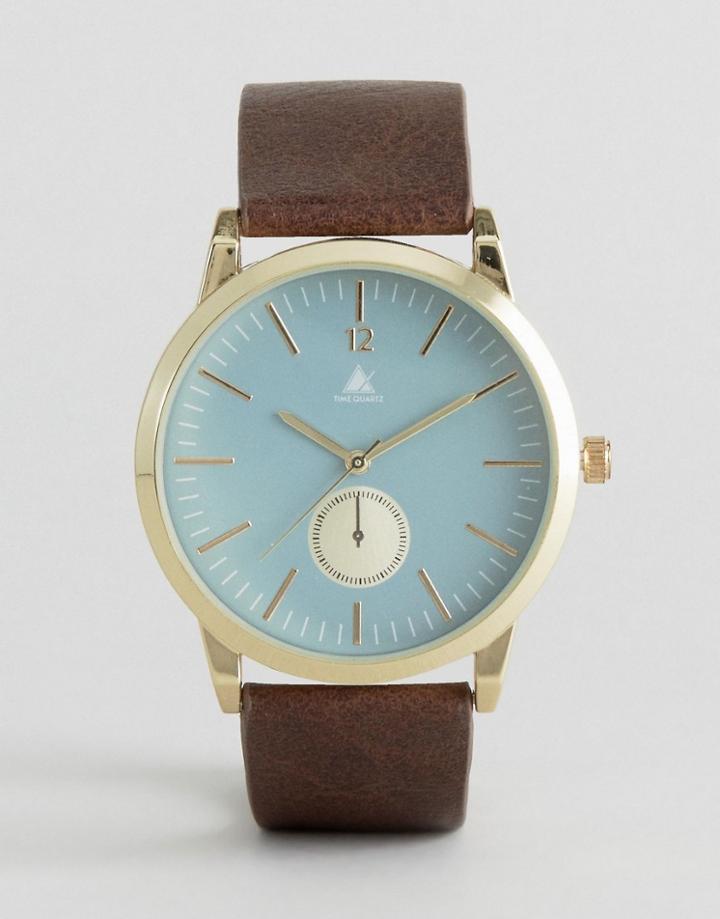 Asos Watch With Brown Strap And Blue Face - Brown