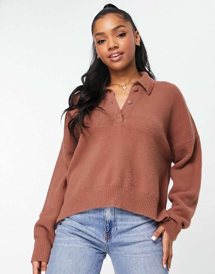 Abercrombie & Fitch Collar Detail Knitted Sweater In Brown