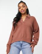 Abercrombie & Fitch Collar Detail Knitted Sweater In Brown