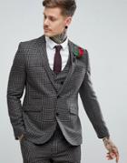 Asos Wedding Slim Suit Jacket 100% Wool Houndstooth In Putty - Beige