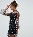 Parisian Petite Polka Dot Mesh Shift Dress - Black