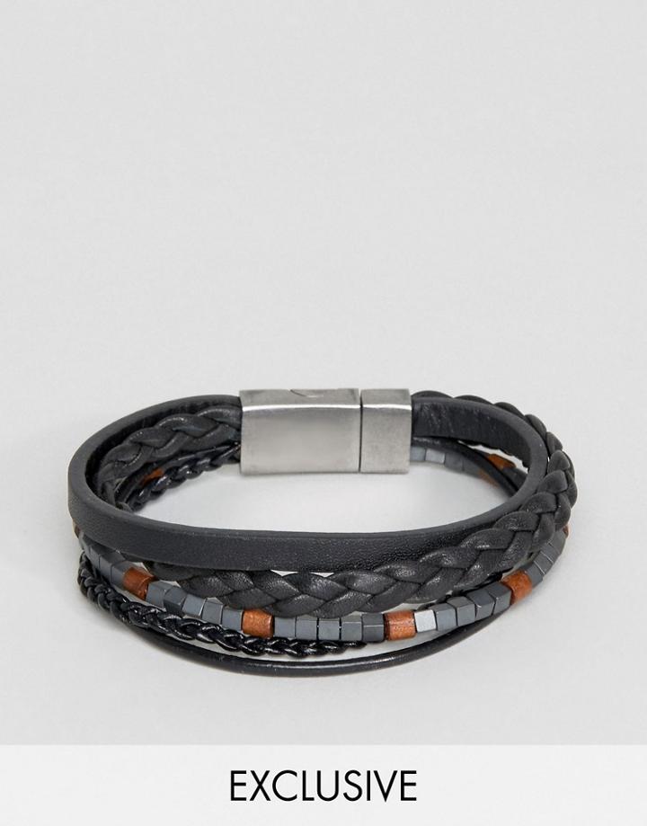 Seven London Leather & Beaded Bracelet In Black - Black