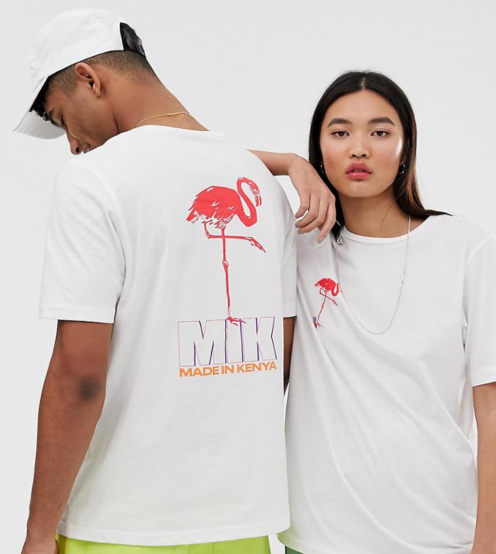 Asos Made In Kenya Unisex Flamingo Print T Shirt-white