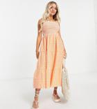 Influence Petite Tie Strap Midi Dress In Orange Gingham