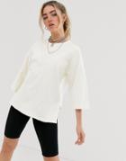 Noisy May 3/4 Sleeve Oversized Sweatshirt-white