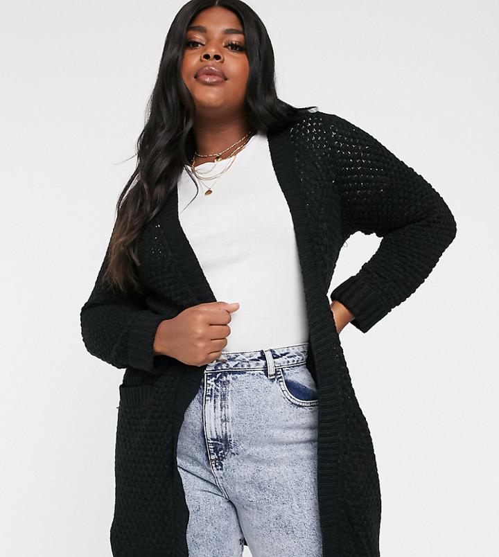 Vero Moda Curve Open Knit Cardigan In Black - Black