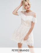 Chi Chi London Petite Allover Lace Cold Shoulder Mini Prom Dress - Cream