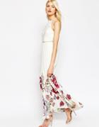 Asos Maxi Dress With Border Print And Lace Insert - Multi