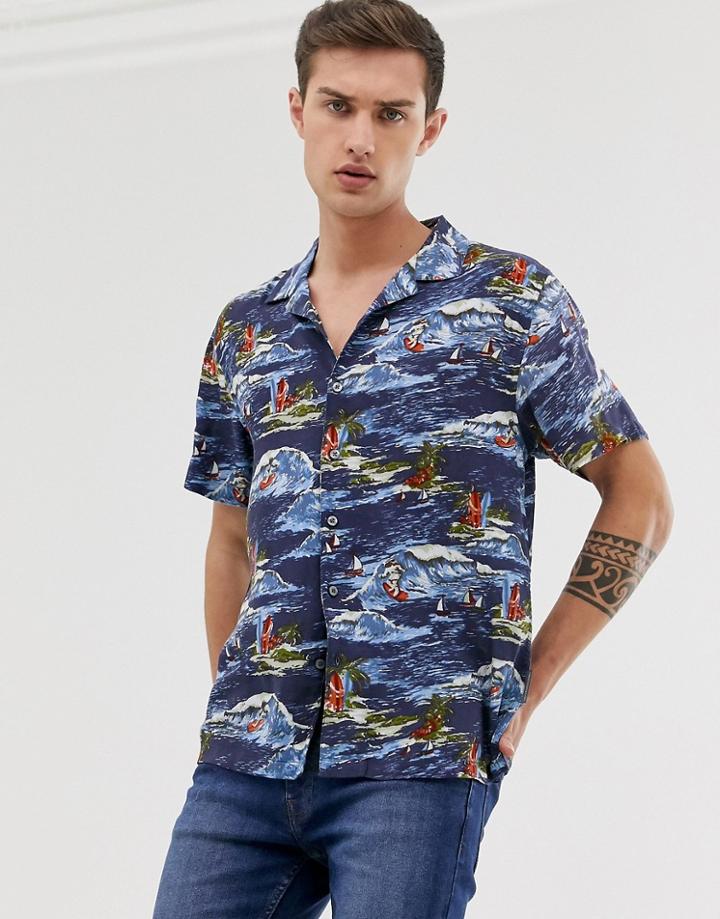 French Connection Surf Print Shirt-blue