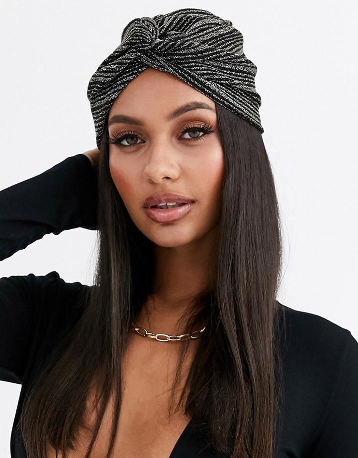 Asos Design Glitter Stripe Knot Front Hat