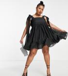 Sister Jane Plus Tiered Mini Dress In Black With Bow Back Straps