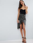 Asos Pencil Skirt In Leather Look With Double Split And Self Belt - Gray