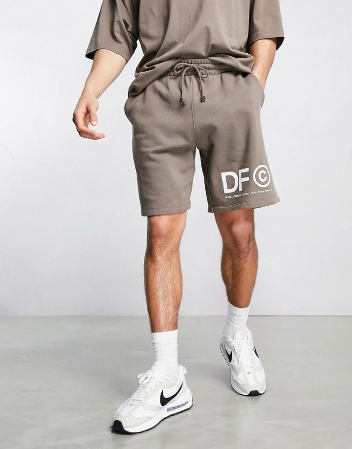 Asos Dark Future Relaxed Shorts With Logo Graphic Print In Chocolate Brown - Part Of A Set