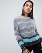 Sisley Multi Textured Sweater With Metallic Thread - Gray