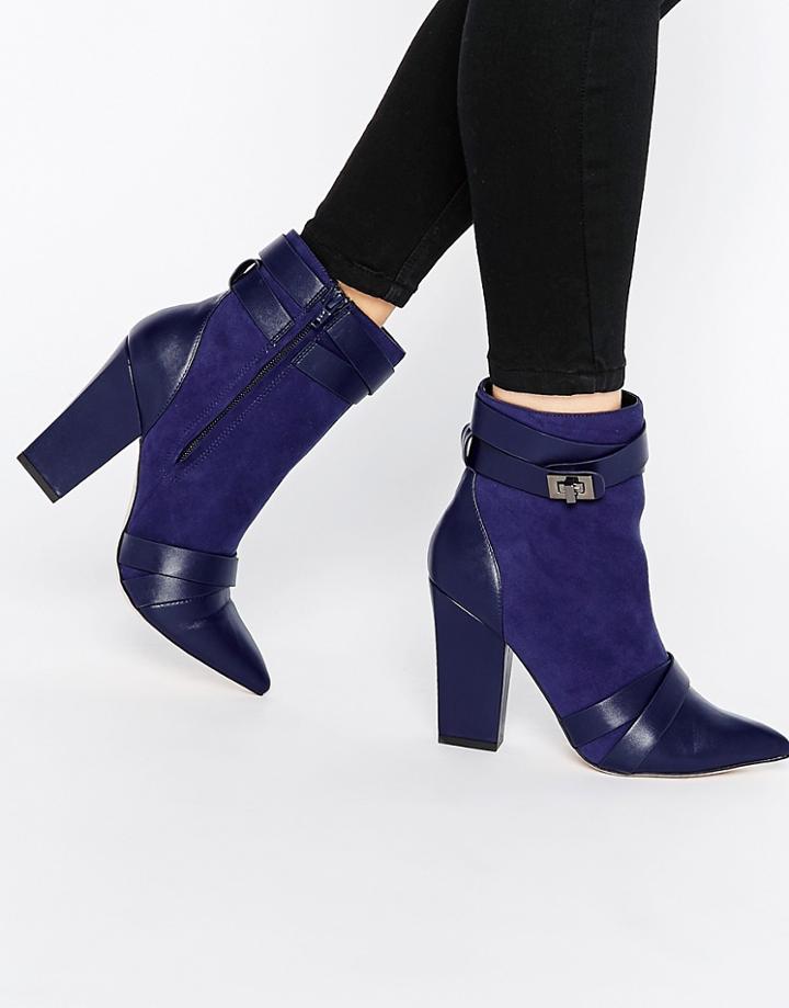Little Mistress Newman Cross Strap Chunky Heel Boots - Navy