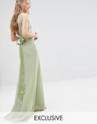 Tfnc Wedding Bow Back Embellished Maxi Dress - Sage