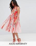 Asos Maternity Floral Mesh Insert Fit And Flare Midi Dress - Multi