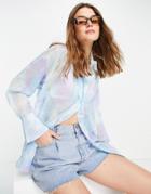 Asos Design Oversized Sheer Shirt In Blue Tie Dye Print-multi