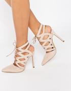 Missguided Strappy Lace Up Pumps - Blush