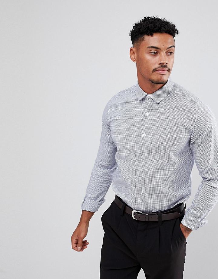 Asos Design Smart Stretch Slim Poplin Check Shirt In Navy - Navy