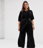 Asos Design Curve Plisse Tie Front Culotte Jumpsuit - Black