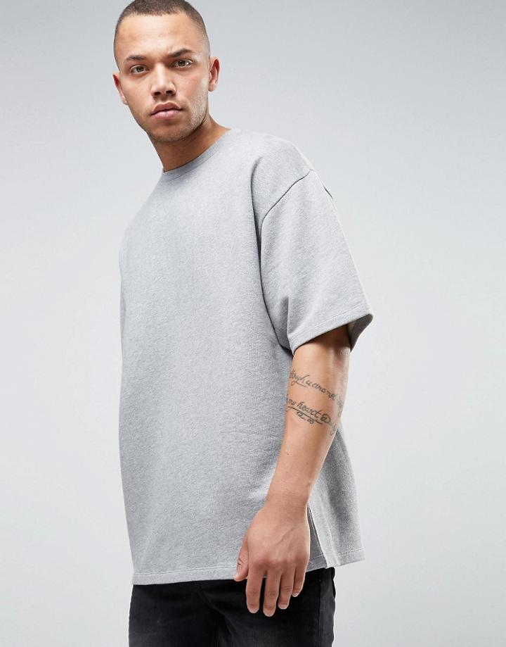 Asos Oversized Short Sleeve Sweatshirt In Gray Marl - Gray