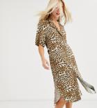 Reclaimed Vintage Inspired Oversized Midi Shirt Dress In Leopard Print