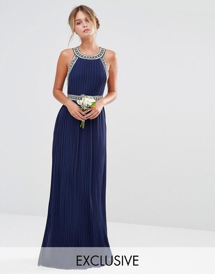 Tfnc Wedding Embellished Neck Maxi Dress - Navy