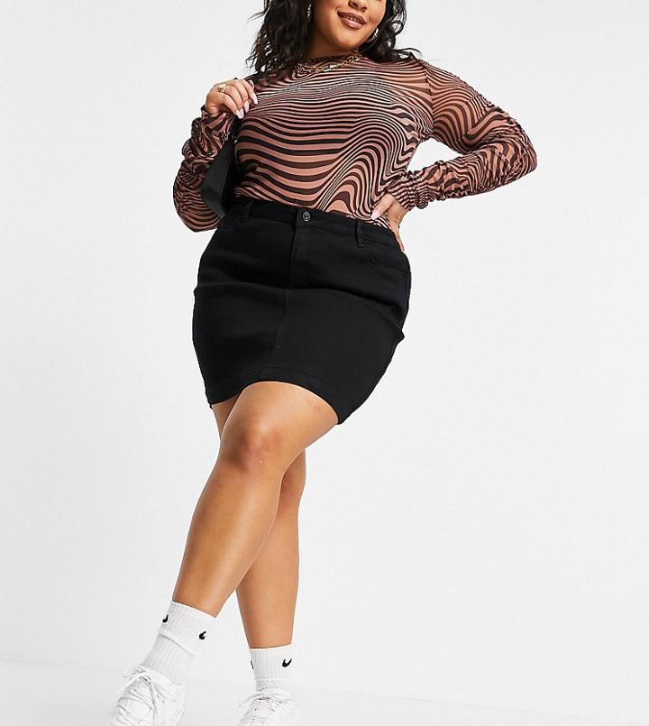 Missguided Plus Superstretch Denim Mini Skirt In Black