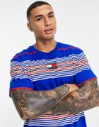 Tommy Jeans Center Badge Stripe T-shirt In Cobalt Blue Multi-blues