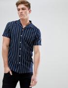 Solid Revere Collar Pinstripe Shirt - Navy