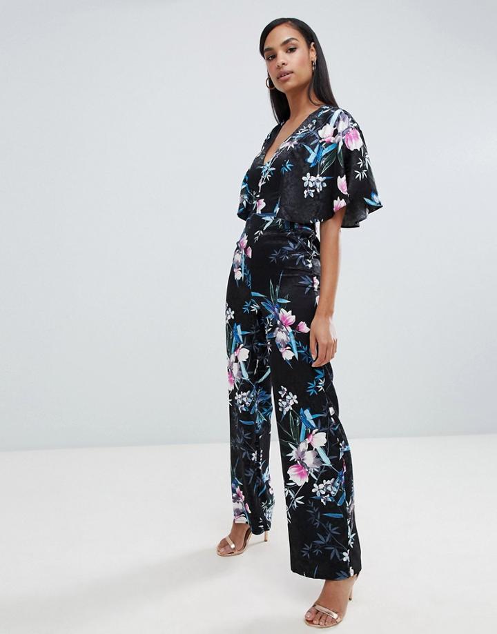 Lipsy Cape Sleeve Floral Jumpsuit - Multi