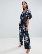 Lipsy Cape Sleeve Floral Jumpsuit - Multi
