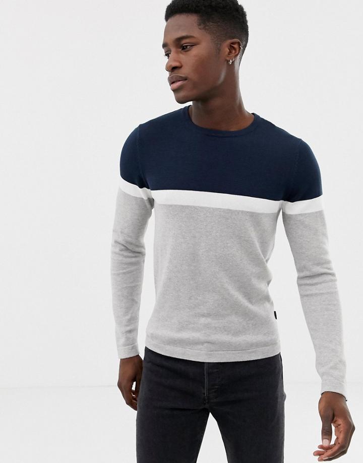 Jack & Jones Originals Knitted Sweater With Sport Stripe - Gray