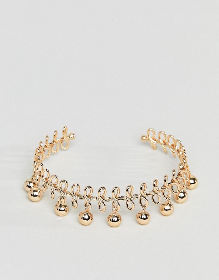 Asos Design Wire Wrapped And Ball Charm Cuff Bracelet - Gold