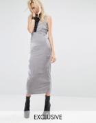 Story Of Lola Bodycon Maxi Dress With Cut Outs And Lace Detail In Velour - Silver