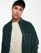 Asos Design 90s Oversized Cord Shirt In Bottle Green - Dgreen