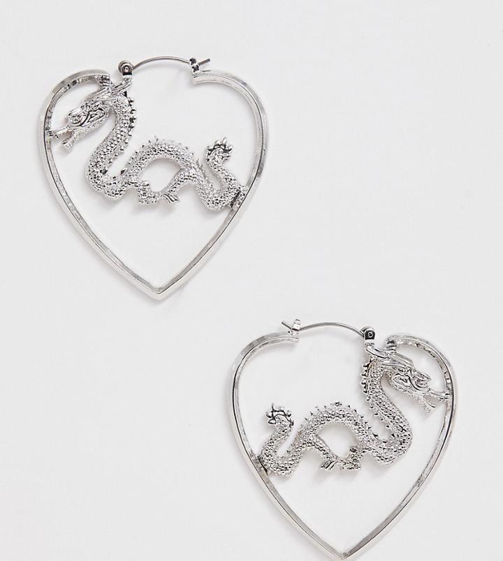 Reclaimed Vintage Dragon Heart Hoop Earring - Gold